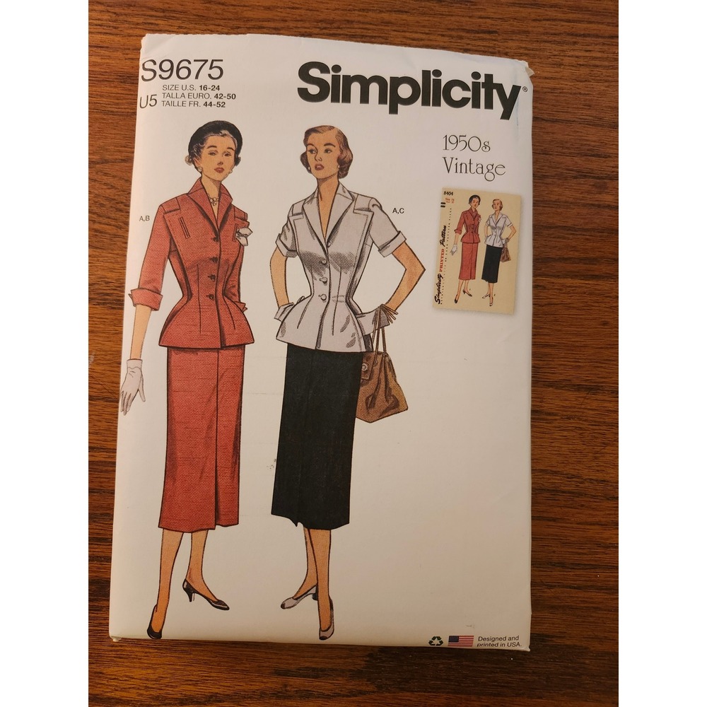 Simplicity S9675 1950s Vintage Sewing Pattern Misses Skirt Jacket Suit 16-24